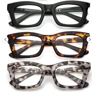 REAVEE 3 Pack Thick Frame Blue Light Blocking Readers